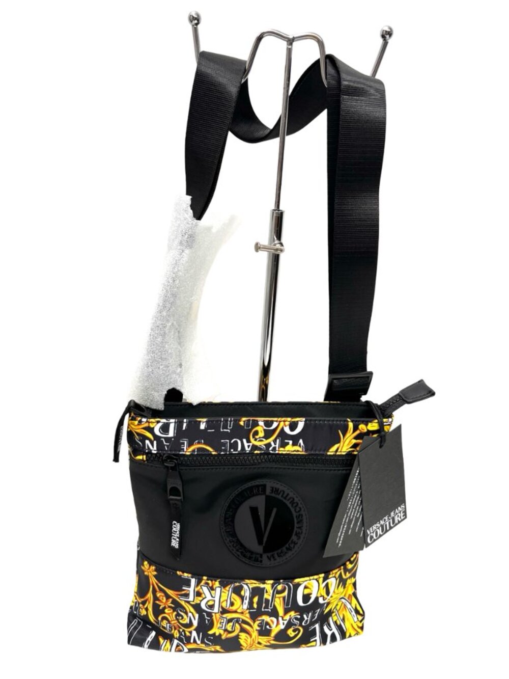 VERSACE JEANS COUTURE Shoulder Bag Black Gold  White Logo+Free Chiffon Scarf(11 - Picture 13 of 15